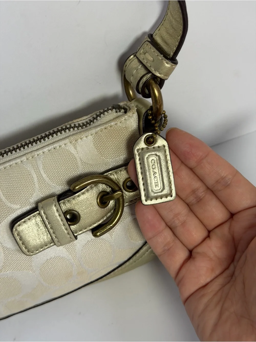 Coach Y2K Pale Signature Canvas/Gold Trim Demi Shoulder Bag